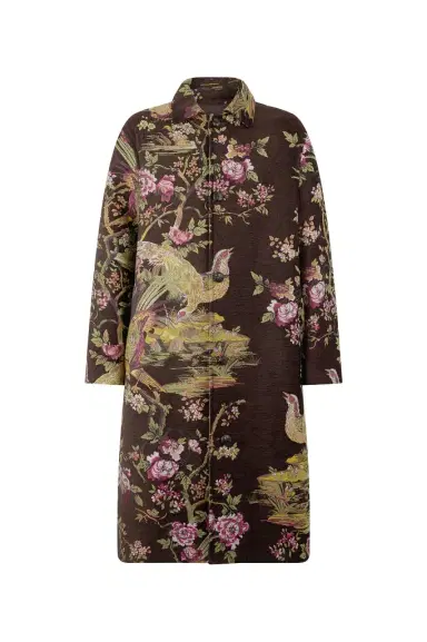 Roberto Cavalli Wool-Blend Coat With Oriental Bird Print | Thumbnail 1