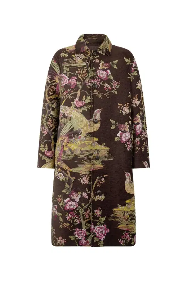 Roberto Cavalli Wool-Blend Coat With Oriental Bird Print