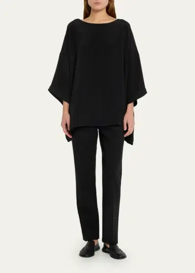Eskandar Three-Quarter Sleeve Bateau Neck Tunic Top (Long) | Thumbnail 2