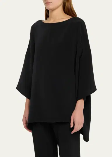 Eskandar Three-Quarter Sleeve Bateau Neck Tunic Top (Long) | Thumbnail 4