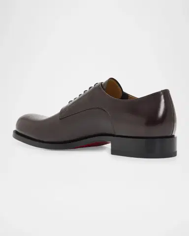 Christian Louboutin Men's Moustachou Red-Sole Leather Derby Shoes | Thumbnail 4