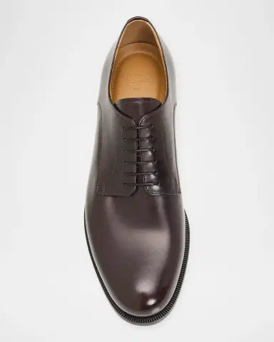Christian Louboutin Men's Moustachou Red-Sole Leather Derby Shoes | Thumbnail 6