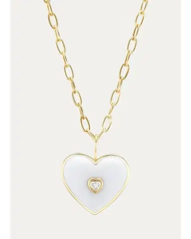 Brent Neale 18K Medium White Onyx Puff Heart Pendant Necklace | Thumbnail 1