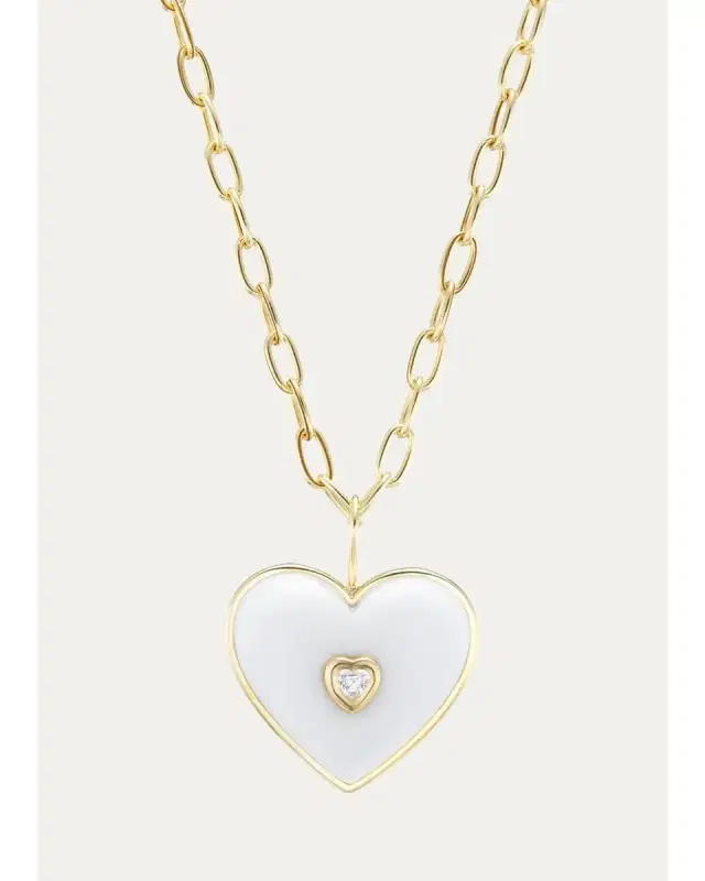 Brent Neale 18K Medium White Onyx Puff Heart Pendant Necklace