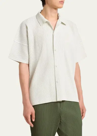 Homme Plissé Issey Miyake Men's Monthly Colors July Pleated Short-Sleeve Shirt | Thumbnail 4 Homme Plissé Issey Miyake Men's Monthly Colors July Pleated Short-Sleeve Shirt | Thumbnail 4