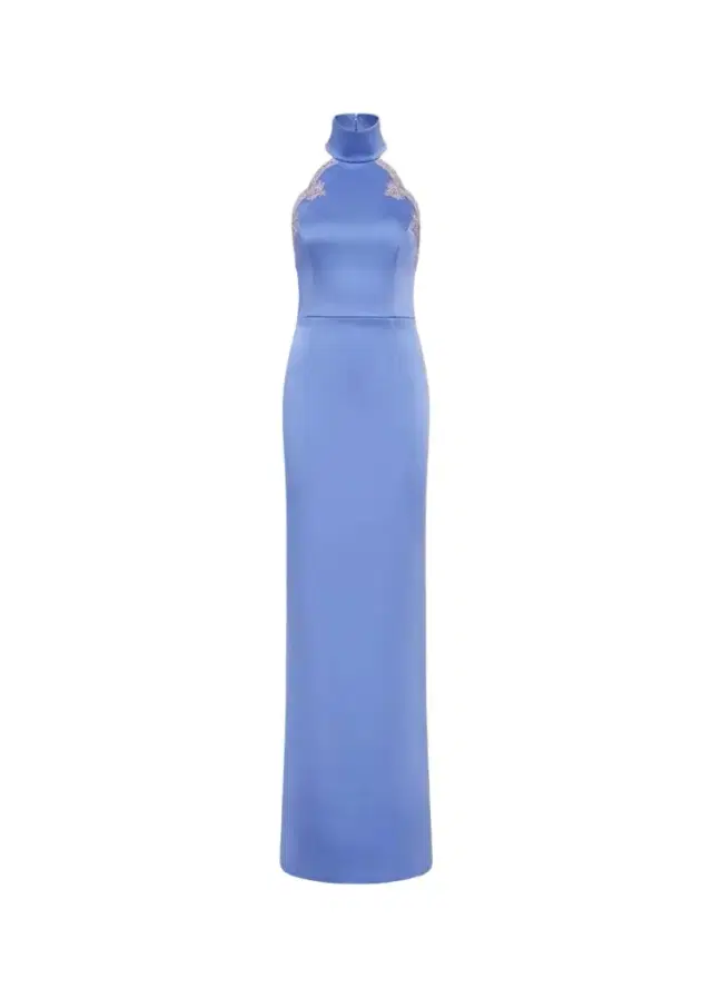 Rebecca Vallance Harlynn Diamante-Trim Halter Column Gown