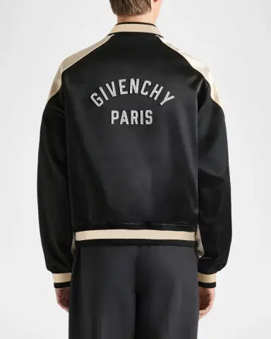 Givenchy Men's Satin Rhinestone-Logo Bomber Jacket | Thumbnail 3 Givenchy Men's Satin Rhinestone-Logo Bomber Jacket | Thumbnail 3