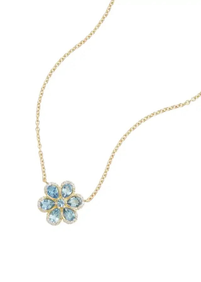 Jamie Wolf 18K Yellow Gold Floral Necklace with Aquamarine and Diamonds