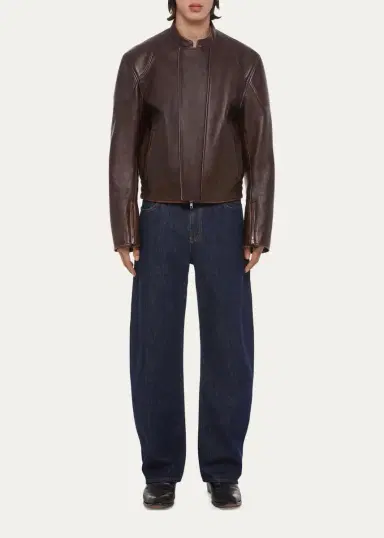 Helmut Lang Men's Leather Concealed-Zip Moto Jacket | Thumbnail 2 Helmut Lang Men's Leather Concealed-Zip Moto Jacket | Thumbnail 2