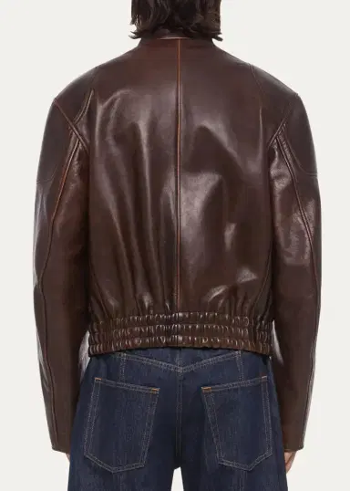Helmut Lang Men's Leather Concealed-Zip Moto Jacket | Thumbnail 3 Helmut Lang Men's Leather Concealed-Zip Moto Jacket | Thumbnail 3