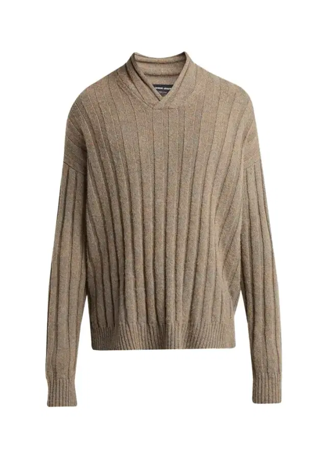 Giorgio Armani Men's Ribbed-Knit Wool Shawl-Collar Sweater