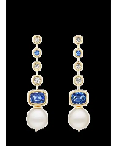 Brent Neale Long Blue Sapphire and South Sea Pearl Earrings | Thumbnail 2 Brent Neale Long Blue Sapphire and South Sea Pearl Earrings | Thumbnail 2