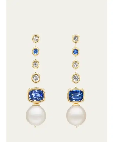 Brent Neale Long Blue Sapphire and South Sea Pearl Earrings | Thumbnail 1 Brent Neale Long Blue Sapphire and South Sea Pearl Earrings | Thumbnail 1