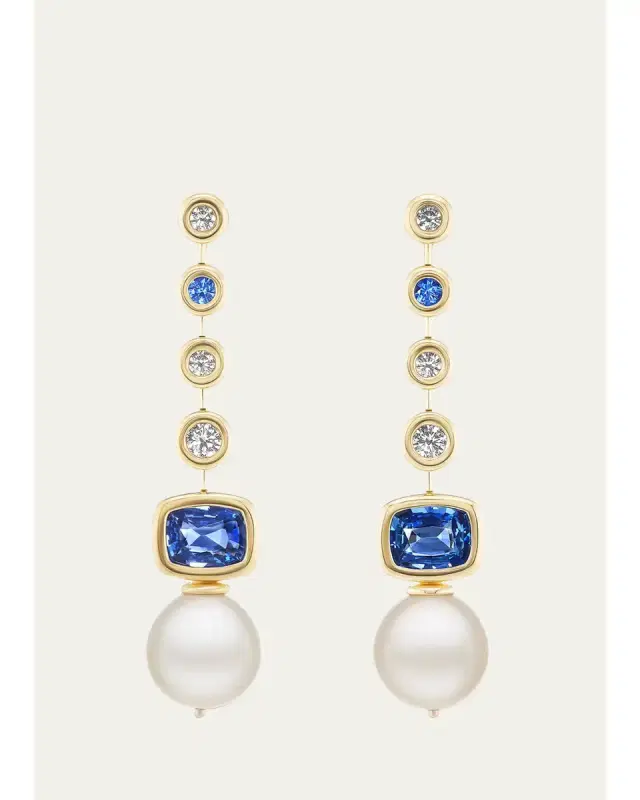 Brent Neale Long Blue Sapphire and South Sea Pearl Earrings