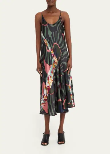 Dries Van Noten Dibelle Patchwork Satin Midi Slip Dress | Thumbnail 2 Dries Van Noten Dibelle Patchwork Satin Midi Slip Dress | Thumbnail 2