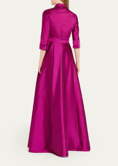 Rickie Freeman for Teri Jon 3/4-Sleeve Taffeta Shirtdress Gown | Thumbnail 11