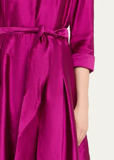 Rickie Freeman for Teri Jon 3/4-Sleeve Taffeta Shirtdress Gown | Thumbnail 13