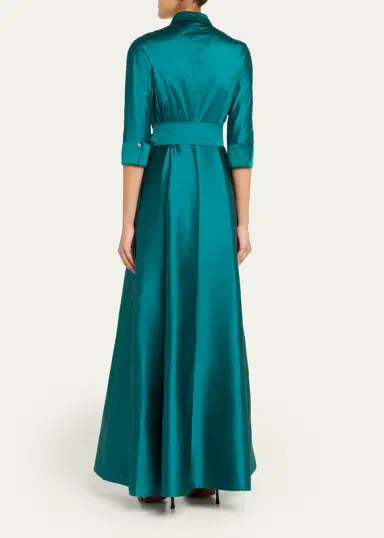 Rickie Freeman for Teri Jon 3/4-Sleeve Taffeta Shirtdress Gown | Thumbnail 3