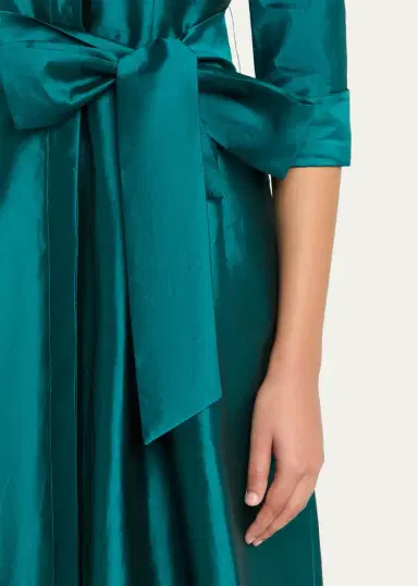 Rickie Freeman for Teri Jon 3/4-Sleeve Taffeta Shirtdress Gown | Thumbnail 5
