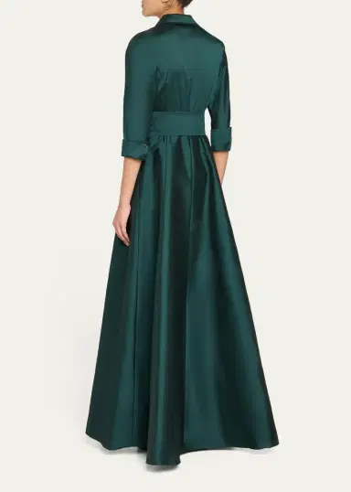 Rickie Freeman for Teri Jon 3/4-Sleeve Taffeta Shirtdress Gown | Thumbnail 7