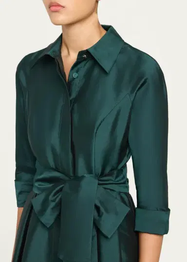 Rickie Freeman for Teri Jon 3/4-Sleeve Taffeta Shirtdress Gown | Thumbnail 9