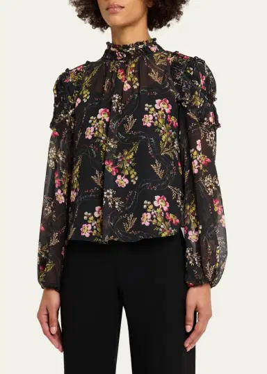 Cinq à Sept Long-Sleeve Love Letter Floral Blouse | Thumbnail 4