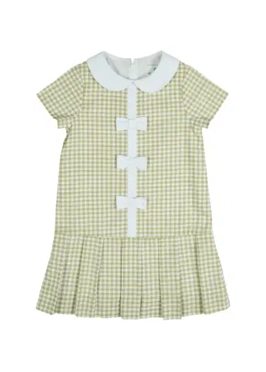 Florence Eiseman Girl's Check Dress with Pleated Skirt & Bows, Size 4-6 | Thumbnail 1