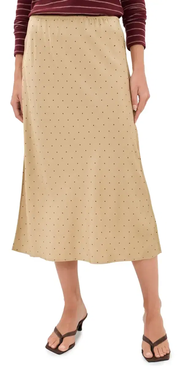 Vince Grid Dot Pull On lip Skirt Oak Buff/Black Rose