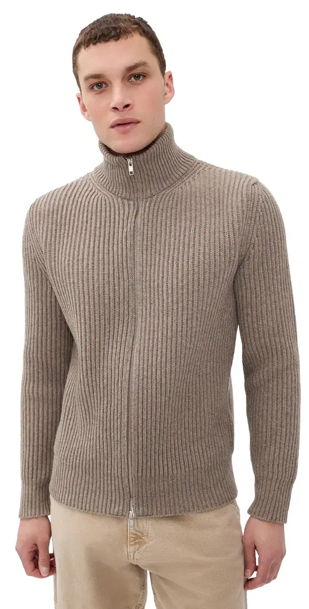 Full Zip Sweater Beige Melange