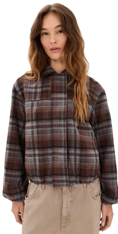 Joe's Jeans The Bella Bomber Jacket Brown/Blue Plaid | Thumbnail 1