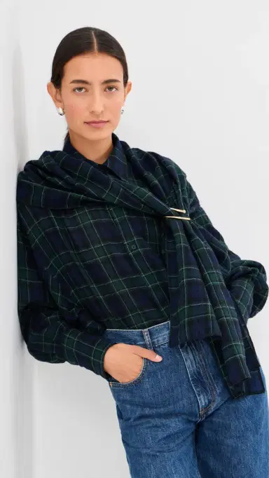DARKPARK Georgia Detachable Scarf Button Down Shirt Blue/Green/White | Thumbnail 2 DARKPARK Georgia Detachable Scarf Button Down Shirt Blue/Green/White | Thumbnail 2