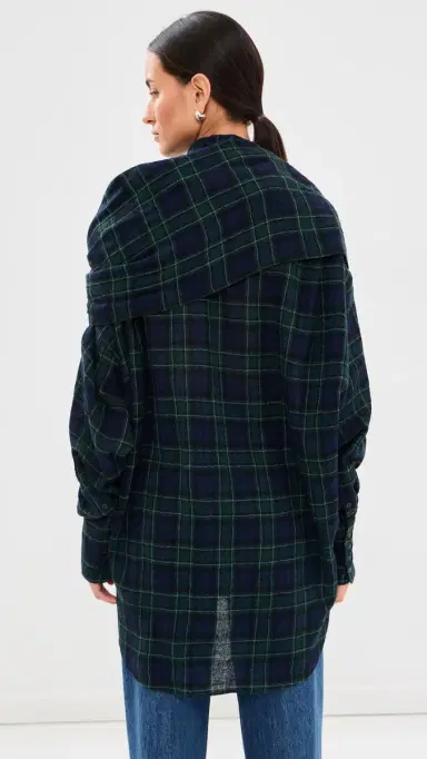 DARKPARK Georgia Detachable Scarf Button Down Shirt Blue/Green/White | Thumbnail 3 DARKPARK Georgia Detachable Scarf Button Down Shirt Blue/Green/White | Thumbnail 3