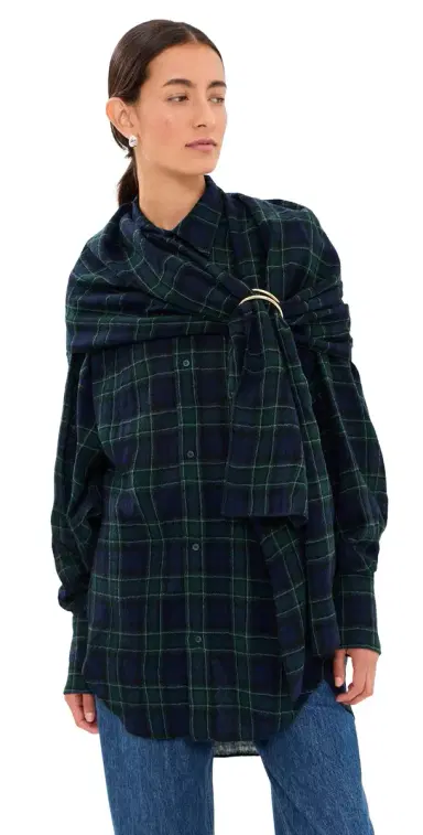 DARKPARK Georgia Detachable Scarf Button Down Shirt Blue/Green/White | Thumbnail 1 DARKPARK Georgia Detachable Scarf Button Down Shirt Blue/Green/White | Thumbnail 1