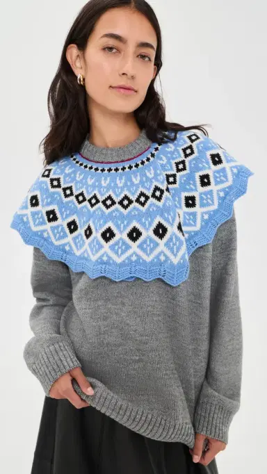 MSGM Fair Isle Cape Sweater Grey | Thumbnail 3