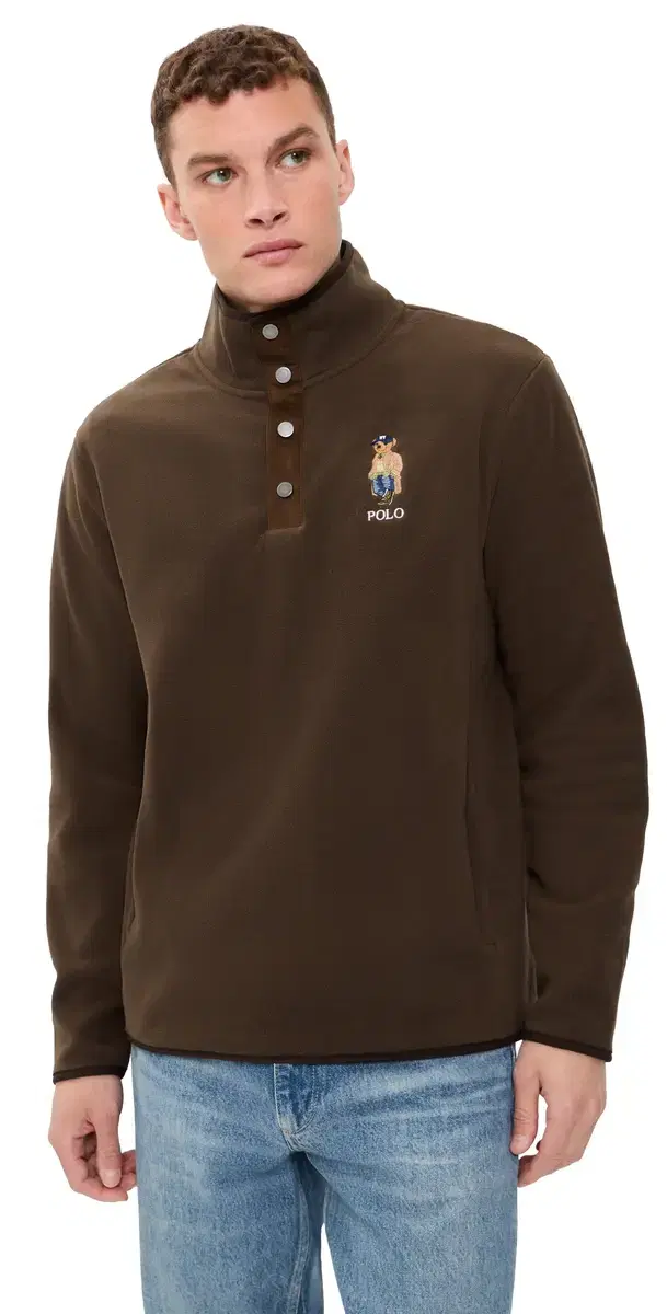 Polo Ralph Lauren itchfield Bear Snap Mockneck Pullover uggage Brown/Hrtg Br