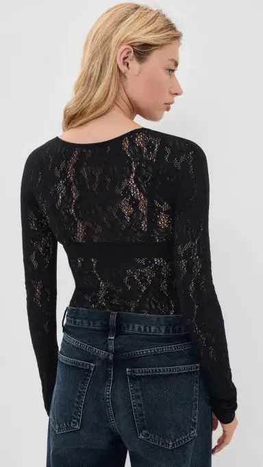 Wolford Infinite Rose Net Long Sleeve Tee Black L | Thumbnail 3