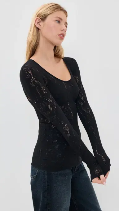 Wolford Infinite Rose Net Long Sleeve Tee Black L | Thumbnail 4