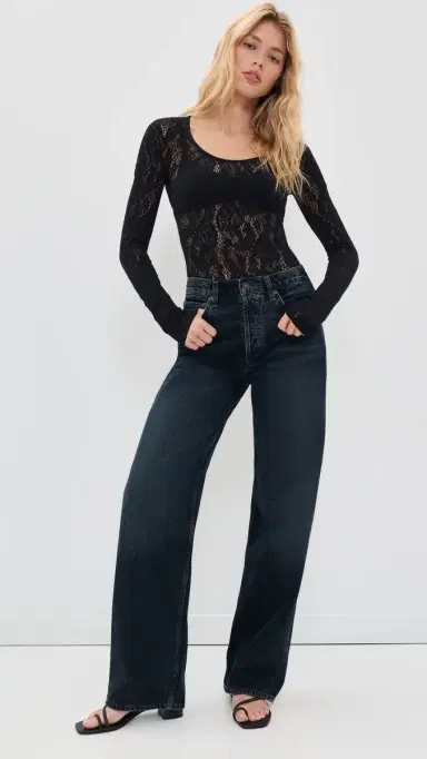 Wolford Infinite Rose Net Long Sleeve Tee Black L | Thumbnail 5