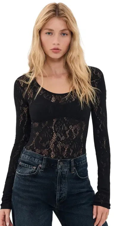 Wolford Infinite Rose Net Long Sleeve Tee Black L | Thumbnail 1