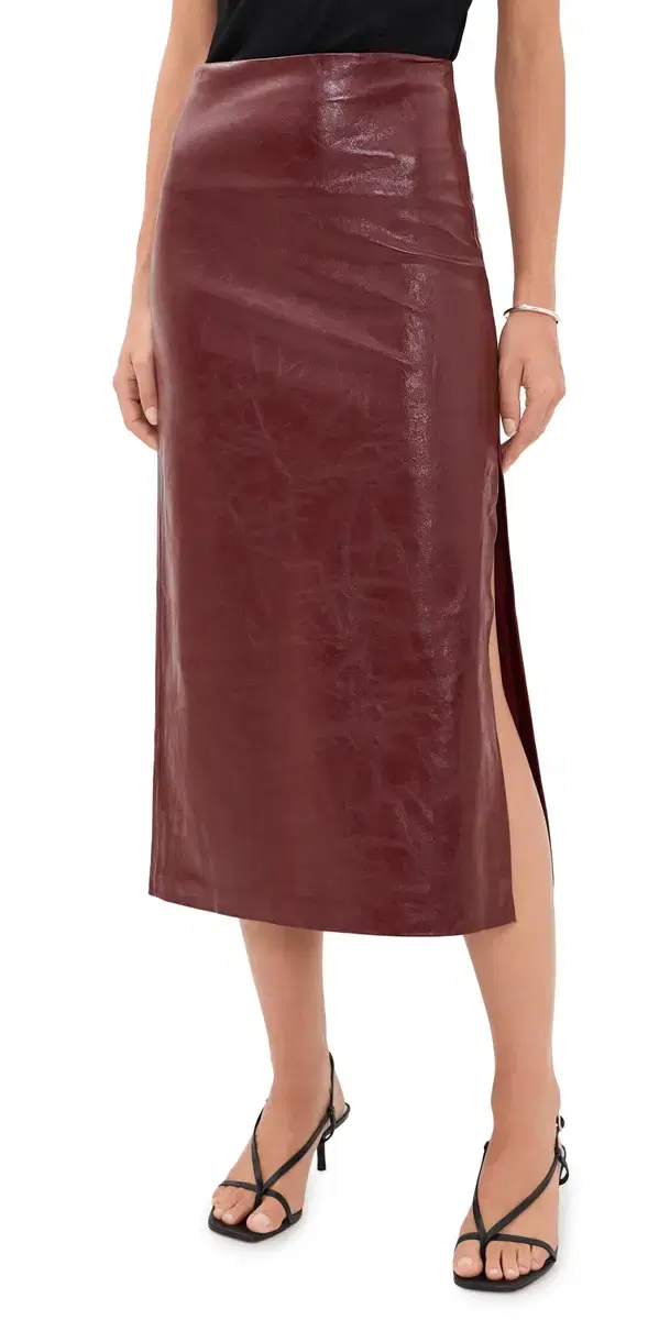 Alice + Olivia Maeve Vegan Midi Skirt Cognac