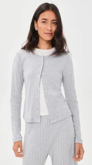 LESET Pointelle Classic Cardigan II Light Grey Melange S | Thumbnail 2