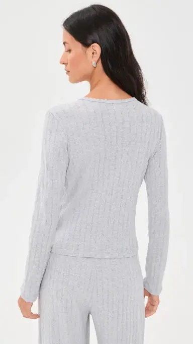 LESET Pointelle Classic Cardigan II Light Grey Melange S | Thumbnail 3