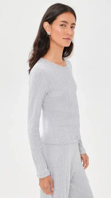 LESET Pointelle Classic Cardigan II Light Grey Melange S | Thumbnail 4
