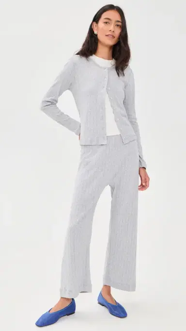 LESET Pointelle Classic Cardigan II Light Grey Melange S | Thumbnail 5