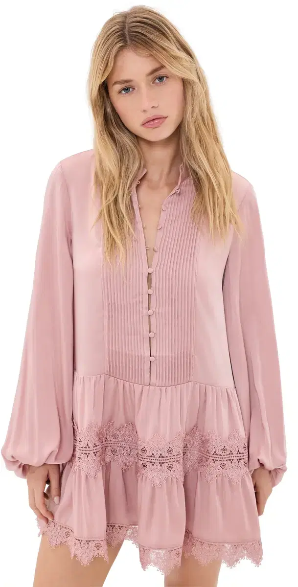 BARDOT Antonia Lace Trim Mini Dress Dusty Pink