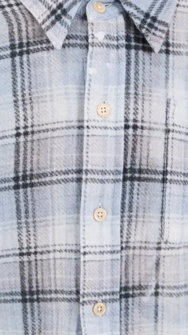 R13 hredded eam Button Down Shirt Blue Bleached Plaid | Thumbnail 6