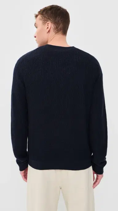 Frame Textured Crew Neck Wool Sweater Dark Navy | Thumbnail 3