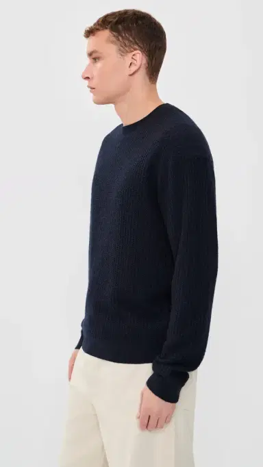 Frame Textured Crew Neck Wool Sweater Dark Navy | Thumbnail 4