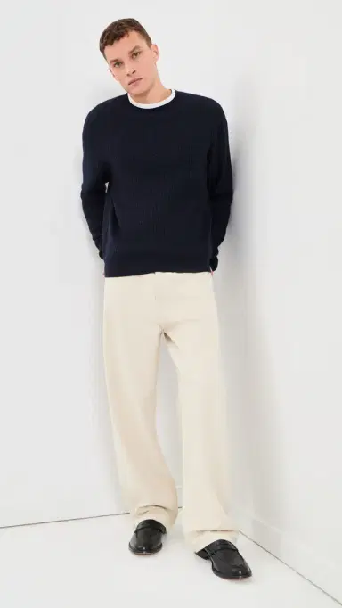 Frame Textured Crew Neck Wool Sweater Dark Navy | Thumbnail 5
