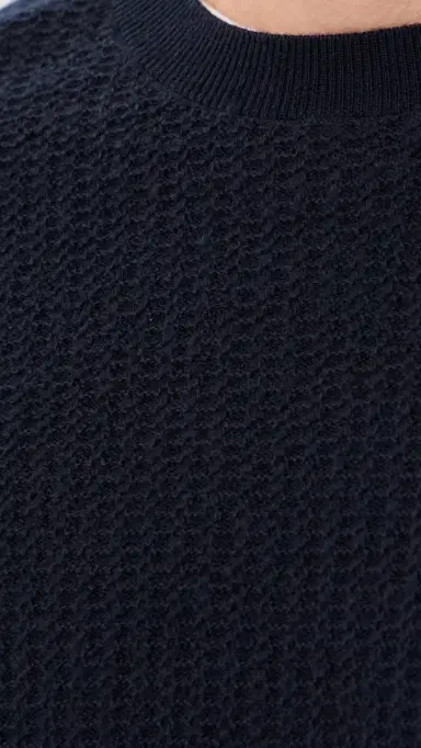 Frame Textured Crew Neck Wool Sweater Dark Navy | Thumbnail 6